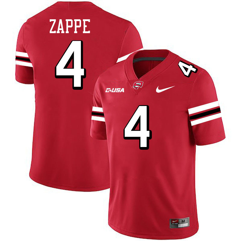 Bailey Zappe WKU Jersey,Western Kentucky Hilltoppers #4 Bailey Zappe Jersey Youth-Red